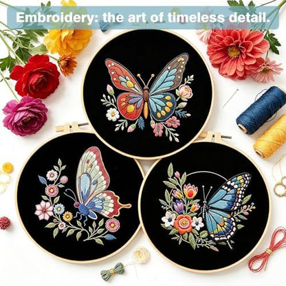 RidaaFri Embroidery Kit for Beginners, 3 Pk Stamped Butterfly DIY Craft - Image 4