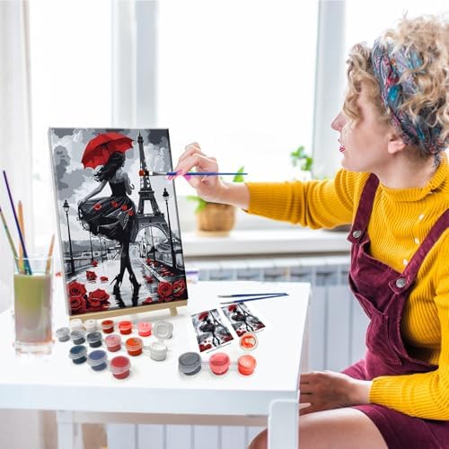 JOOZ Paint by Numbers Kit for Adults Eiffel Tower Paint by Numbers Kit with Frame DIY Girl Paint by Number with Easel Flowers Paint by Number Kits on Canvas for Gift Home Wall Decor 7.87x11.81 Inch - Image 5