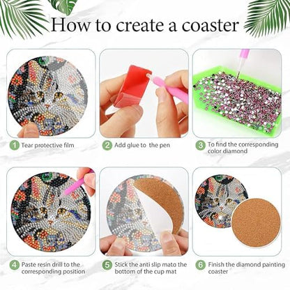 EWJRNSF 6 PCS Diamond Art Coasters Kit with Holder for Adults Beginners - Image 3