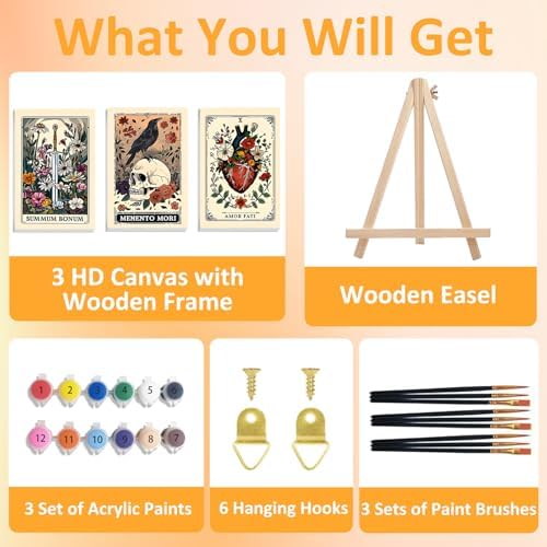 Mandun Tarot Paint by Numbers Kit for Adults, 3 Pack, 7.8x11.8 inch - Image 4