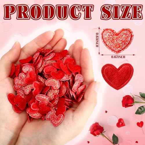 Tatuo 300 Pcs Valentine's Day Felt Hearts Decoration Glitter Felt Hearts Confetti Mini Heart Shapes Decorative Confetti for DIY Crafts Valentines Wedding Party Decor(Red) - Image 3