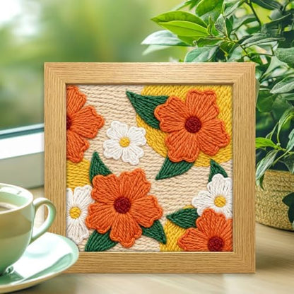 INFUNLY Punch Needle Frame Kits Red Flowers Punch Needle Embroidery Set with Patterns 9.4x9.4 Punch Needlework Starter Kit for Beginners with Yarn Fabric Festival Gift Home Decor - Image 5