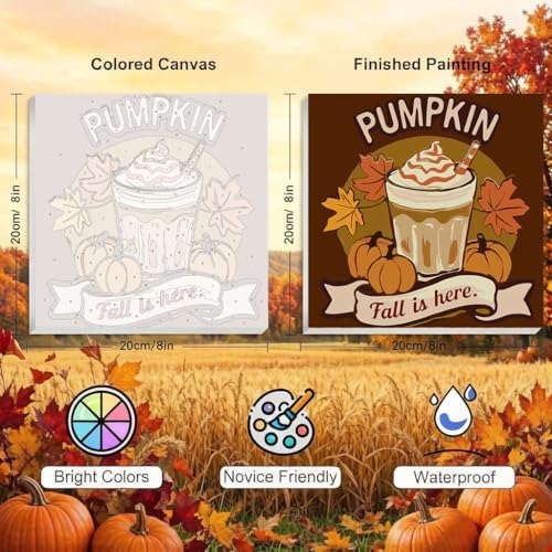 LWZAYS 6 Pack Fall Paint by Numbers Kit for Adults with Frame, Easy Autumn Paint by Number for Adults Beginner with Wooden Easel, DIY Painting by Numbers Canvas Framed for Home Decor 8 x 8 Inch - Image 4