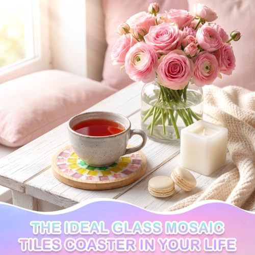 Reallnaive 14 Sets Mosaic Coaster Kit with Glass Tiles,Dreamy Style - Image 6