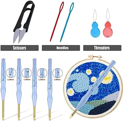 Allazone Punch Needle Starter Kit, Pattern & Fabric Embroidery, Adjustable Embroidery Pen for Adults & Kids Beginners (Mondlicht & See) - Image 2