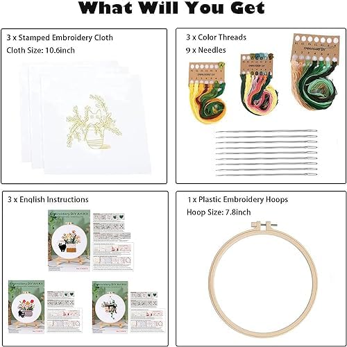 GLTAYLMY 3pcs Embroidery Kit for Beginners DIY Adult Beginner Embroidery Kits with Cat Pattern 1 Embroidery Hoops Needles Threads and Instructions - Image 2