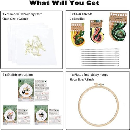 GLTAYLMY 3pcs Embroidery Kit for Beginners DIY Adult Beginner Embroidery Kits with Cat Pattern 1 Embroidery Hoops Needles Threads and Instructions - Image 2