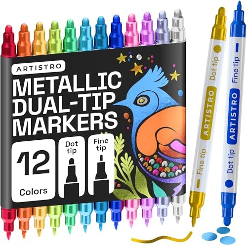 ARTISTRO Metallic Dual-Tip Acrylic Paint Marker Pens - Set of 12 by ARTISTRO