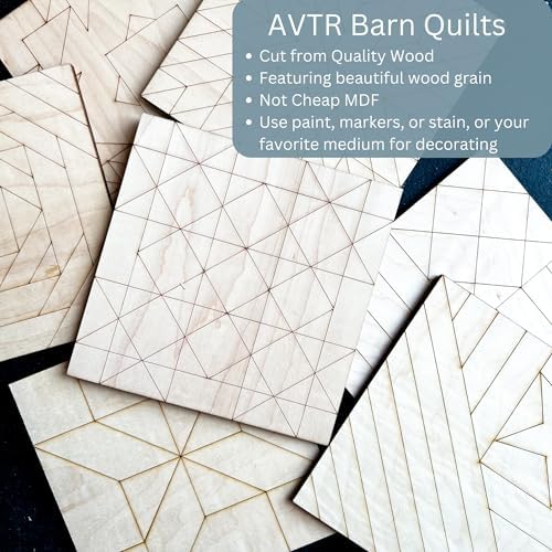 Set of 4 Coasters Small Barn Quilt Kit DIY Pattern Unfinished Wood Quilting Block Sign Paintable Art for Adults and Kids (Butterfly, Patchwork Star, Dresden Flower, Starburst) - Image 2