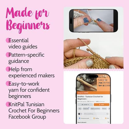 Tunisian Crochet Dishcloth Kit for Beginners - Camel Brown + Flamingo Pink - Image 5