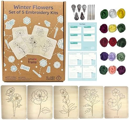 Wooden Flower Lacing Embroidery Kits for Beginners, Set of 5 Learn-to-Stitch Craft Boards, Sewing & Embroidery Art Kits for Kids Ages 8+, DIY Craft Projects, Educational Gifts, Party Favors (Winter) by SmolFrens
