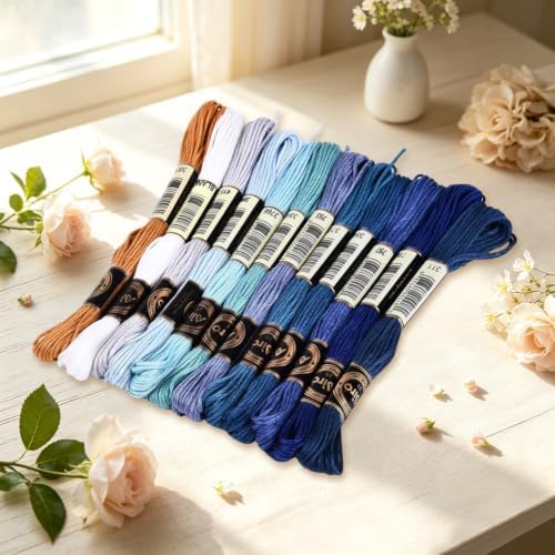 12 Skeins 105 Yards Blue Embroidery Thread Set for DIY Crafts - Image 4