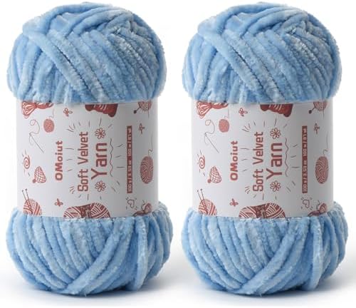 2x100g Fluffy Velvet Chenille Yarn for Crocheting and Knitting, 80m (87.5yd) Baby Yarn for Crocheting Soft, Crochet Chunky Yarns Amigurumi Yarns (2 Azure) by OMoiut