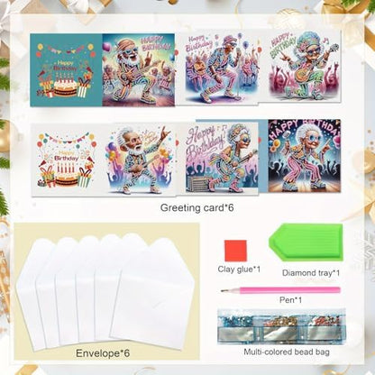 Tontut 6 Pieces Diamond Art Painted Greeting Cards, Trendy Music Elderly 5D DIY Special Shape Diamond Card Creative Gifts, Christmas Thanksgiving Greeting Cards Congratulation - Image 3