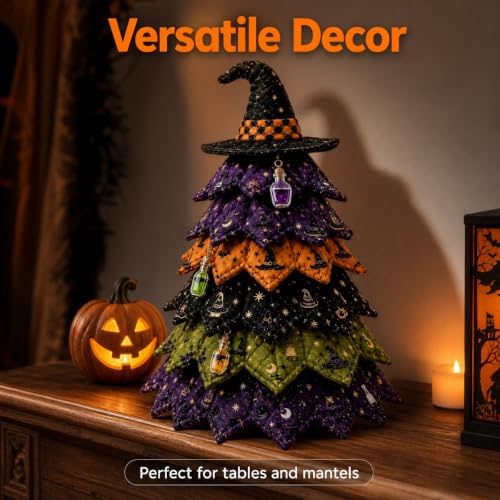 Quilted Christmas Tree Kit – Pre-Cut Fabric & Foam Cone DIY Tabletop Decoration with Tree Topper, No-Sew Holiday Craft Kit for Adults & Kids, Christmas Tree Decorations for Home, Party & Gifts (set7) - Image 3
