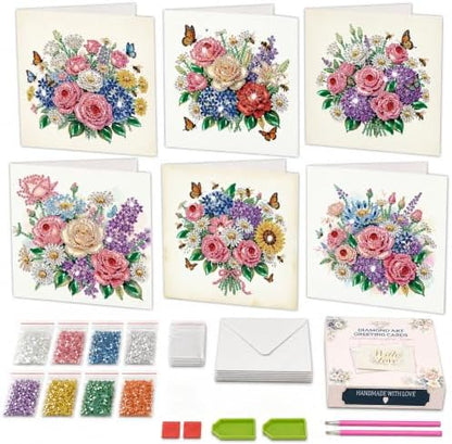 6 Pack Flower DIY Diamond Art Greeting Card Kit with Envelopes by DOZEEZOP