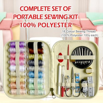 Sewing Kit with Case Portable Sewing Supplies for Home Traveler, Adults, Beginner, Emergency, Contains 18 Sewing Thread, Scissors, Needles, Measure etc,Off White - Image 5