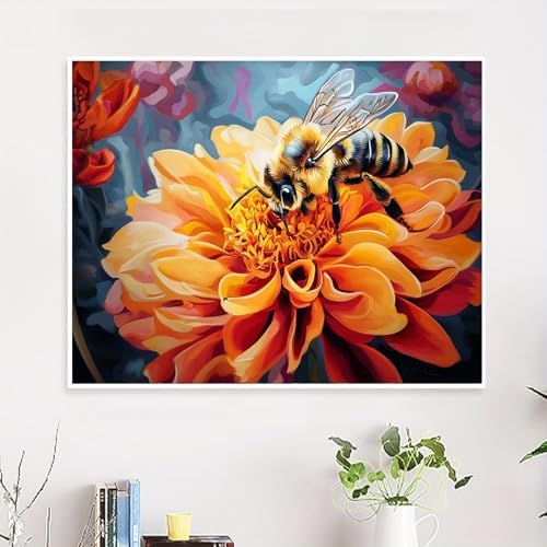 NDNXYXGS Flowers Paint by Numbers Kits for Adults,Dahlia DIY Painting Kit on Canvas,Bee Color by Numbers,Large Adult Paint by Number for Wall Decor and Gifts (bee) - Image 2