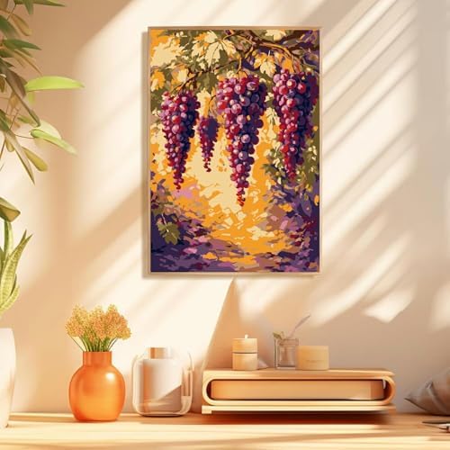 Mowana Grapes Paint by Numbers Kit for Adults - Adult Paint by Numbers for Beginners on Canvas with Frame and Easel, Easy Acrylic Oil Painting by Number Kits 8x12 inch - Image 2