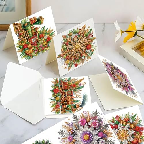 12Pack Flower Diamond Painting Greeting Card Kits DIY 5D Diamond Art with Envelopes & Rhinestones,Christmas Creative Birthday Gifts for Adults, Family, Friends (Christmas Decorations) - Image 5