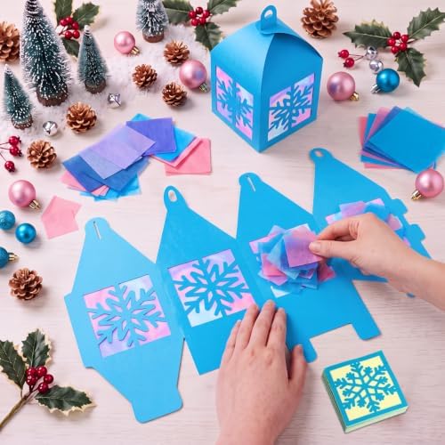 Maitys 16 Sets Winter Snowflake Blue Paper Lantern Suncatcher Craft Kits - Image 6