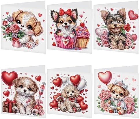 LazyFold 6 Pcs Diamond Art Painting Greeting Cards Kits, DIY Cute Puppy Handmade Festival Greeting Cards with Envelopes Diamond Art Crafts Birthday Cards Creative Valentine's Day Gift by LazyFold