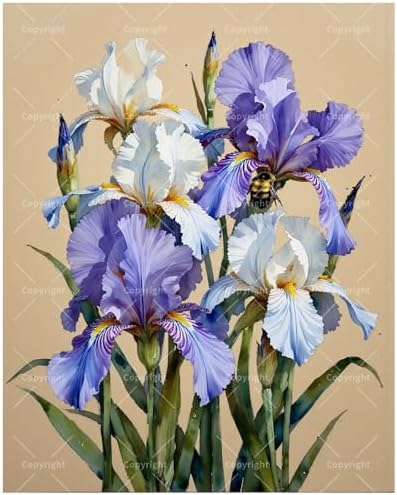 Flower Paint by Numbers Kit for Adults - DIY Iris Bouquet with Bumblebee Painting on Canvas, Acrylic Paint Set, Suitable for Beginners, Art for Home Decoration or Gifts(16X20IN Framed) by Unknown