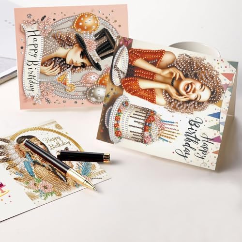 6pcs Diamond Painting Greeting Cards for Blessings and Wishes - Woman DIY Birthday card Special Shape Crystal Diamond Art Partial Mosaic Making Craft, Paper Material, for Christmas Thanksgiving Day - Image 6