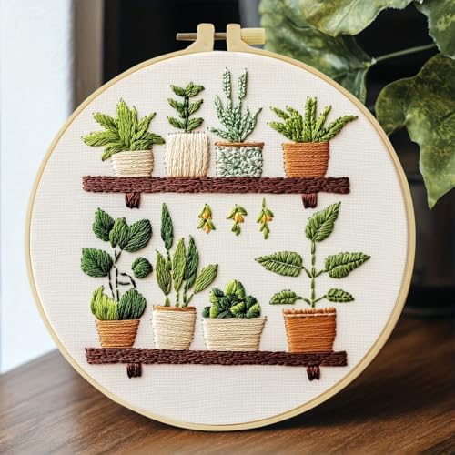 JOZYSH Full Range Embroidery Kit for Adult, Green Plant Pattern Embroidery Kit for Beginners Include Embroidery Cloth Hoops Threads for Craft Lover Hand Stitch with Embroidery Skill Techniques by Unknown