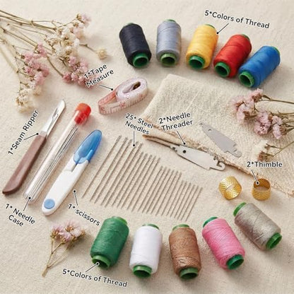Jlpawsecc 44 Pcs Sewing Kit for Adults and Beginners, Big Eye Steel Sewing Needles Kit for Hand Sewing with Needle Threader, Seam Ripper, Threads and Thimbles - Image 2