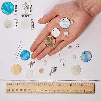 SUNNYCLUE 1 Box DIY 10 Pairs Natural White Sea Shell Drop Dangle Earrings Making Starter Kit Round Seashell Charm Pendants Earring Hook for Art Craft Projects Silver, Instruction - Image 3