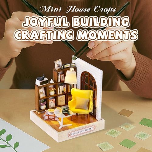 Kisoy Dollhouse Miniature with Furniture Kit, DIY 3D Wooden DIY House Kit with Dust Cover,Handmade Tiny House Toys for Teens Adults Gift(Leisurely Moment) - Image 6