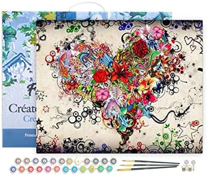 Figured'Art Paint by Numbers Kit for Adults with Frame Love Flowers 16"x20" - Craft Art Painting DIY Kit Canvas Already Stretched on a Wooden Frame by FiguredArt