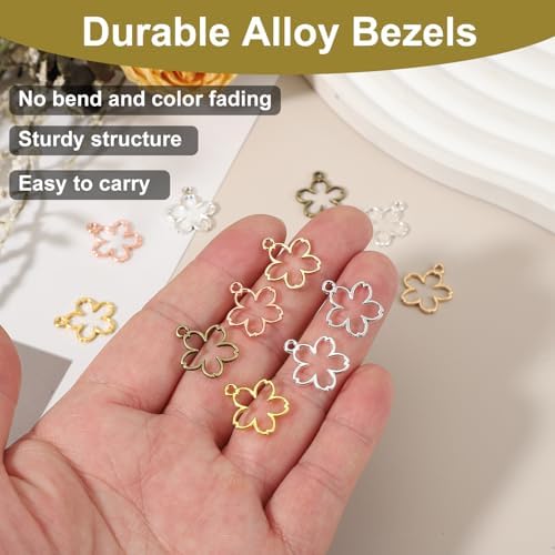 uxcell 30Pcs Alloy Open Bezel Pendants, Flower Open Back Hollow Frame Pendant Geometric for Resin Jewelry Making Earrings Necklace Bracelet DIY, Gold - Image 4