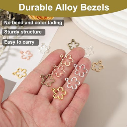 uxcell 30Pcs Alloy Open Bezel Pendants, Flower Open Back Hollow Frame Pendant Geometric for Resin Jewelry Making Earrings Necklace Bracelet DIY, Gold - Image 4
