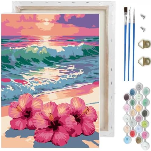 Beach Paint by Numbers Kit for Adults,Flower Paint by Number With Frame by TCDZMYGS