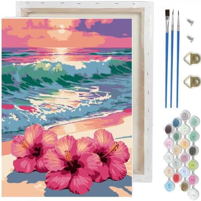 Beach Paint by Numbers Kit for Adults,Flower Paint by Number With Frame by TCDZMYGS