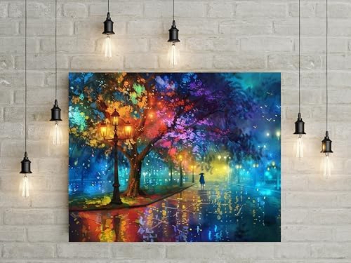 5DDIYART Evening Walk on Rainy Day Street Paint by Numbers for Adults Beginner, Paint by Number Kits on Canvas, Easy Acrylic Oil Painting Home Wall Decor 16x20inch - Image 2