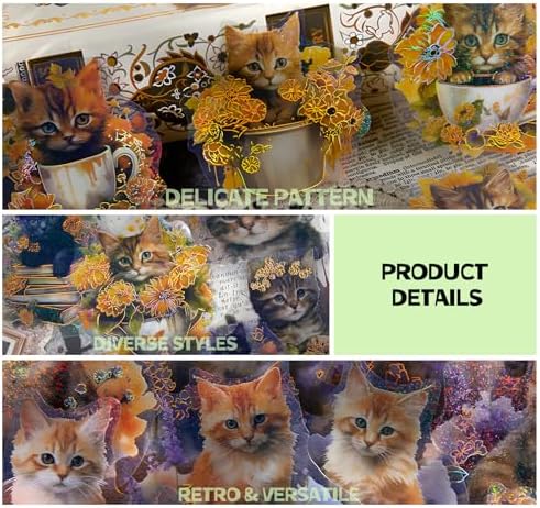 45 pcs Junk Journal Scrapbook Sticker, Junk Journal Supplies, Aesthetic Washi Materials, Decorative Ephemera Planner Arts Craft, Watercolor Scrapbooking for Adults (Afternoon Cats) - Image 5