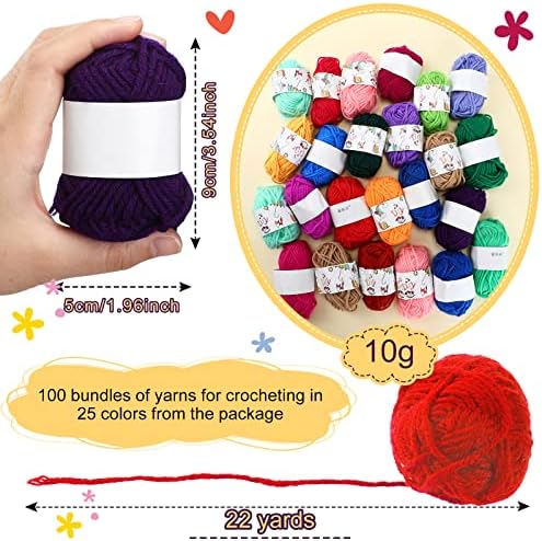 Nuogo 100 Rolls Acrylic Yarn Bulk for Crocheting Knitting, 25 Colors - Image 2