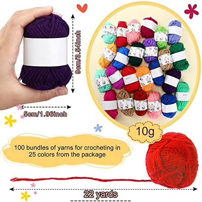 Nuogo 100 Rolls Acrylic Yarn Bulk for Crocheting Knitting, 25 Colors - Image 2