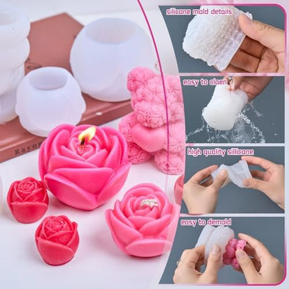 Rose Candle Making Kit with Round Gift Box,DIY Soy Wax Kit (Silvery) - Image 6