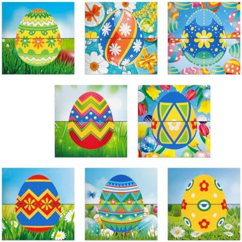 8PCS Easter Egg DIY Greeting Card Kits with Envelopes Diamond Art Greeting Cards Diamond Art Cards Kits for Adults DIY Crafts Family Friend Gifts by Unknown