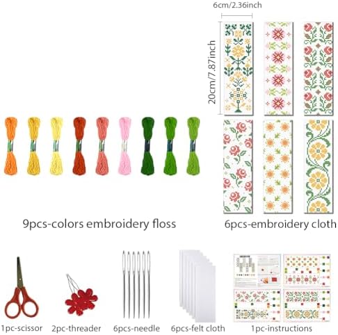 FREEBLOSS 6 Set Cross Stitch Bookmark Kits 11CT 8"x2.4" Flower and Leaves - Image 2