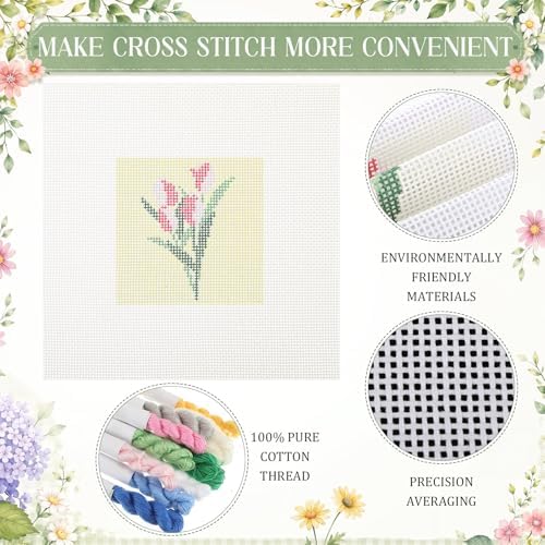 Chumia 3 Pcs Flower Needlepoint Canvas Kit for Adult 13ct 8x8" - Image 3