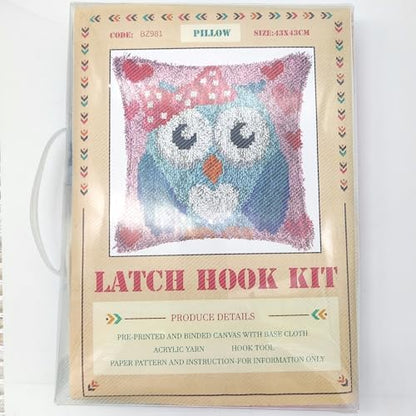 Howie's Latch Hook Kit, DIY Owl Pillow Crochet Yarn Kits for Adults, Color Preprinted Pattern Embroidery Sofa Cushion Cover (Blue Owl, 16.93 x 16.93 inch) - Image 2
