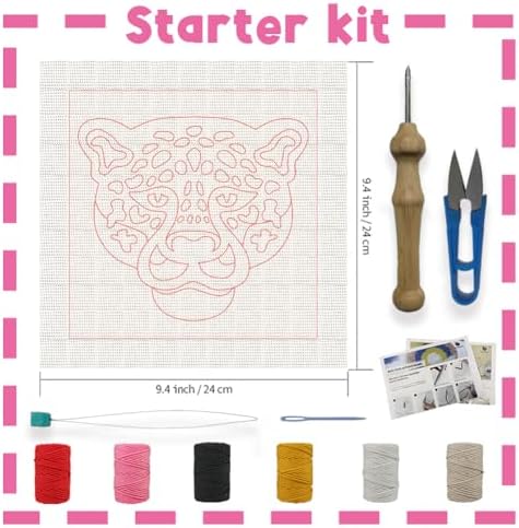 INFUNLY Punch Needle Frame Kits Pink Leopard Punch Needle Embroidery Set with Patterns 9.4x9.4 DIY Punch Needlework Kit for Beginners with Yarn Fabric Festival Gift Home Decor - Image 2