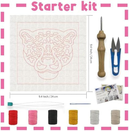 INFUNLY Punch Needle Frame Kits Pink Leopard Punch Needle Embroidery Set with Patterns 9.4x9.4 DIY Punch Needlework Kit for Beginners with Yarn Fabric Festival Gift Home Decor - Image 2