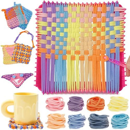 ZJEFUNS Weaving Loom Kit Toys for Kids and Adults DIY Arts and Crafts for Girls Ages 5 6 7 8 9 10 12, Pot Holder Loom Knitting Kits Includes 8 Color Craft Loops for Beginners by ZJEFUNS