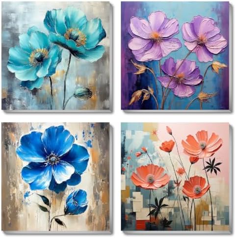 4 Pack Paint by Numbers Kit for Adults Beginners Framed - Flowers Adults Paint by Numbers Kits on Canvas with Paints and Brushes, Flowers Small Oil Paint by Number Kits for Home Decor 8 X 8 Inch by Fotasmua